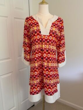 Jude Connally Geometric Print Shift Dress Made in USA Travel Resort Size MEDIUM